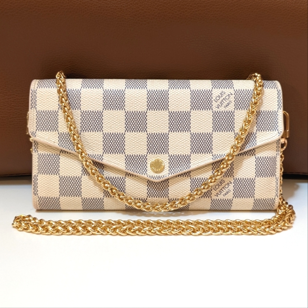 Louis Vuitton damier Azur Sarah bifold wallet converted to crossbody.